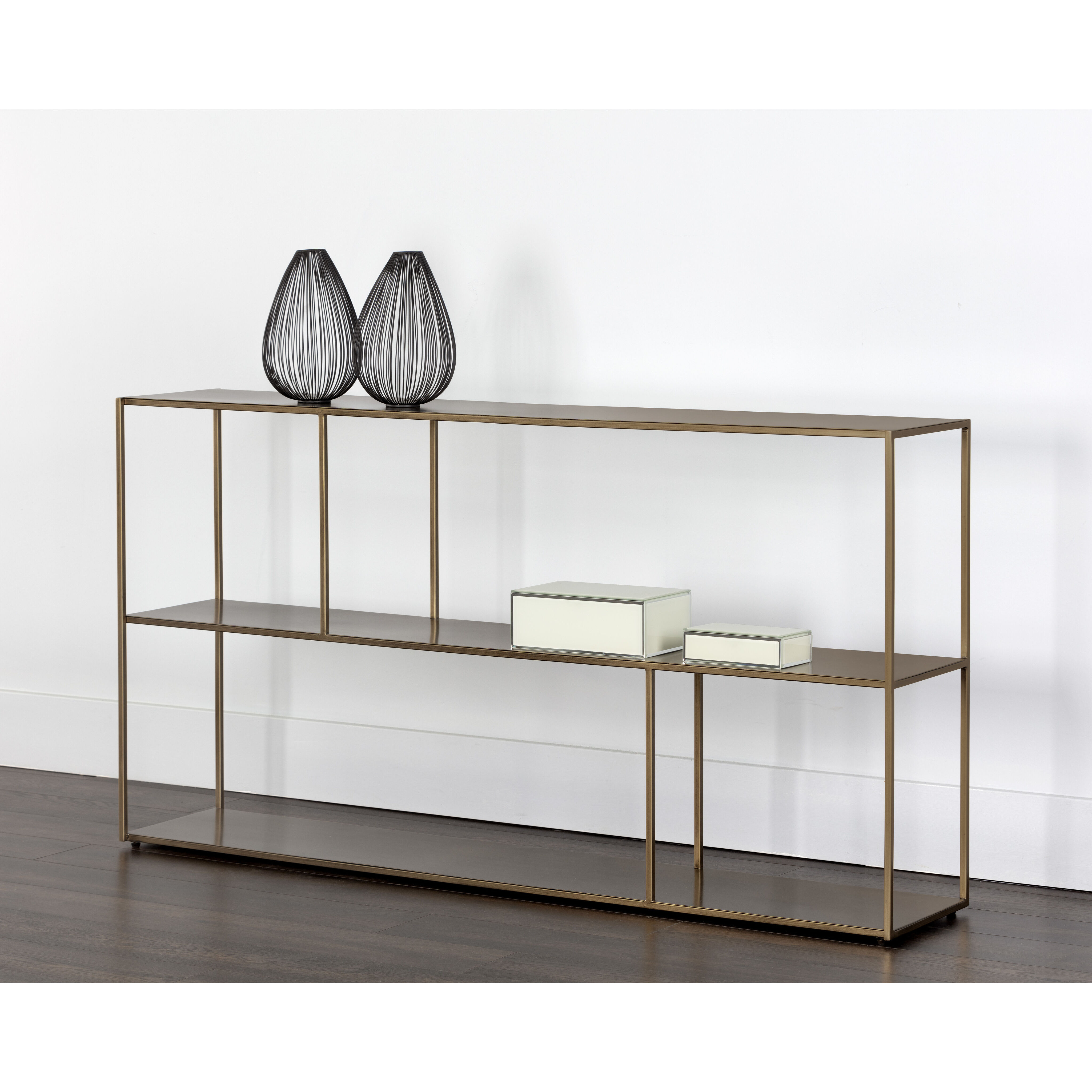 Eiffel Antique Brass Low Bookcase, Large